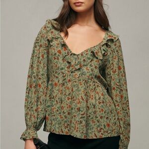 Reformation Wyn Top in Green Pattern EUC Sz 4